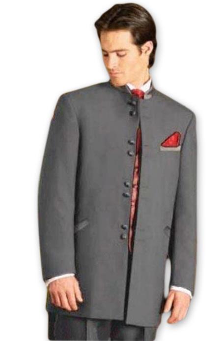  Men's Mandarin Tuxedo Single Breasted Medium Grey Suit