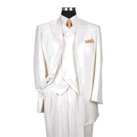  Creme Vested 8 button Single Breasted Suit ( Jacket and Pants)  For Men