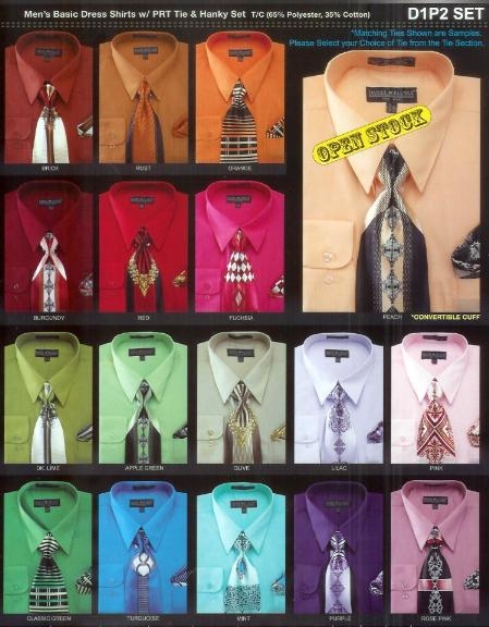 Basic Dress shirt With Tie & Hanky Available in 34 Colors 