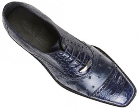 Belvedere attire brand Onesto II Navy Genuine Ostrich / Crocodile ~ Alligator skin Shoes for Online 