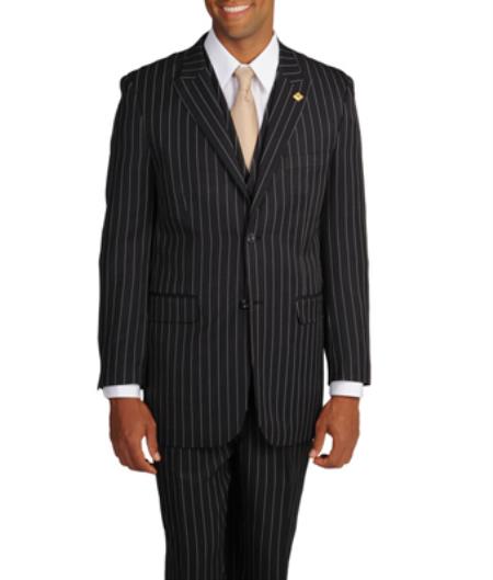 Mens Three Piece Suit - Vested Suit Black/White Stripe 3-piece Suit 