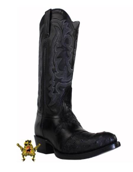 King Exotic Boots Ostrich Western Boots With Saddle Vamp Liquid Jet Black 