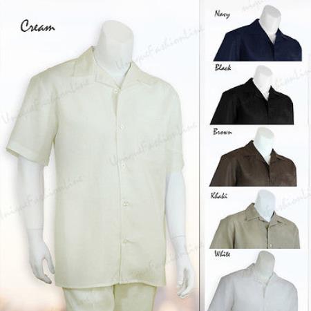2 Pieces trendy casual Solid Color Mens 2 Piece Mens Linen Suit - Causal Outfits Shirt and Pants Set walking Suits for Online trendy casual two piece sets / Beach Wedding Attire For Groom