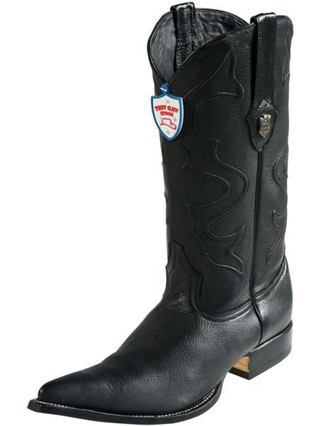  Men's Black Wild West Elk Leather 3x Toe Handmade Boots With Replaceable Heel Cap