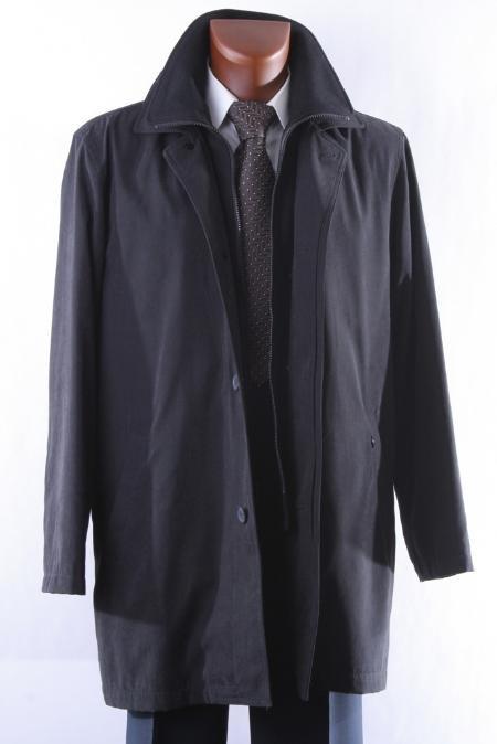 Style:R69714R-Model:Rudy Liquid Jet Black Three Quarter Length All Year Round Raincoat-Trench Coat 