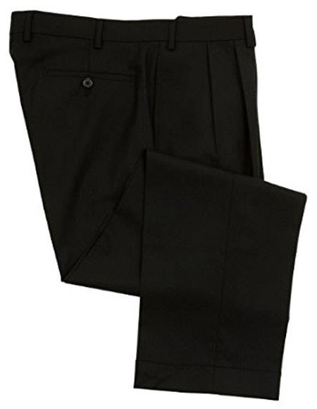 100% Wool Double-Reverse Pleated Lined To The Knee Black Dress Pants Slacks 