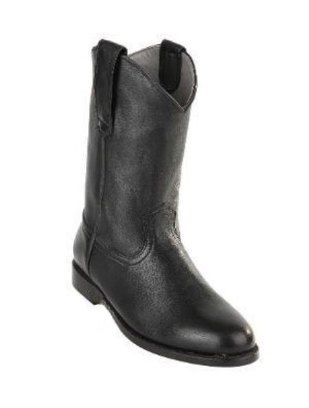  Men's Black Original Michel Genuine Deer Leather Pull On Roper Boots With Leather Sole