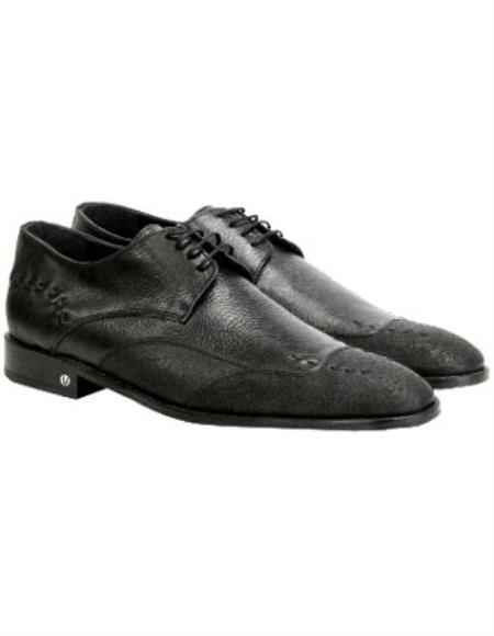  Men's Handmade Vestigium Genuine Catshark Derby Black Shoes