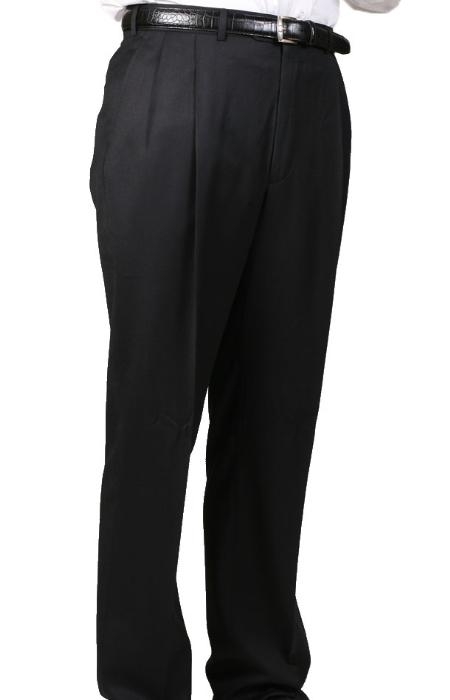 55% Dacron Polyester Liquid Jet Black Somerset Double-Pleated Slacks Slaks / Dress Pants Trouser Wool