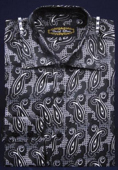 Fancy Polyester Dress Fashion Shirt With Button Cuff Liquid Jet Black 