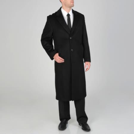Mens Topcoat 'Harvard' Liquid Jet Black Wool Fabric-cashmere Full-length Coat 