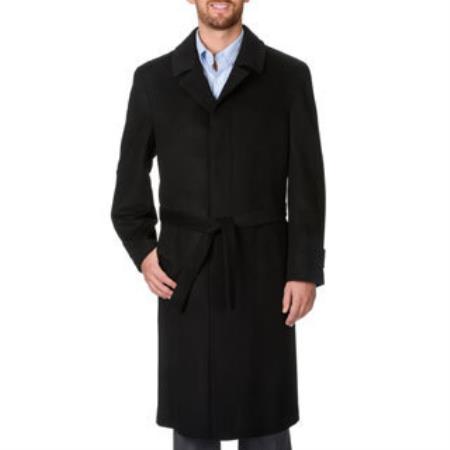 Mens Topcoat 'Ronald' Liquid Jet Black Wool Fabric And Cashmere Full-length Coat 