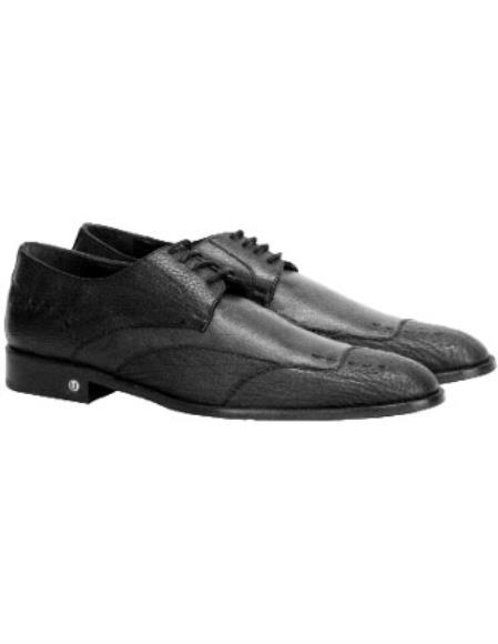  Men's Vestigium Genuine Sharkskin Derby Black Shoes