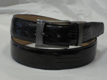 Genuine Authentic Liquid Jet Black Lizard Belt 