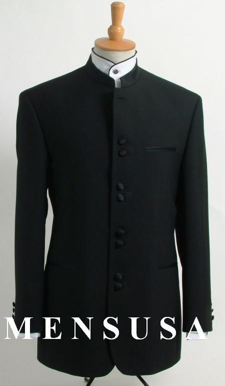 Best Tuxedo Mens Black Banded Collar Dress Shirt