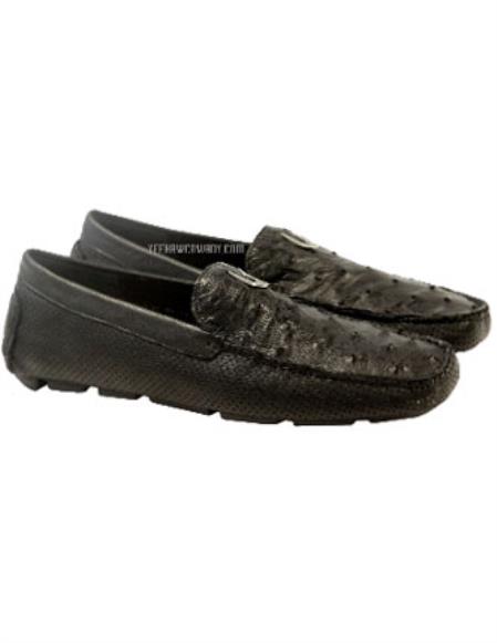  Men's Vestigium Genuine Ostrich Black Full Leather Loafers