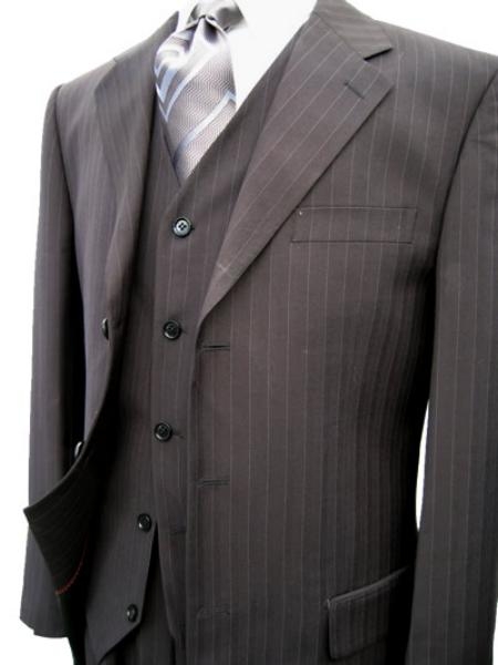 Liquid Jet Black Pinstripe Superior Fabric 120's Fabric Extra Fine Poly~Rayon Vested three piece suit Available in 2 Buttons Style only