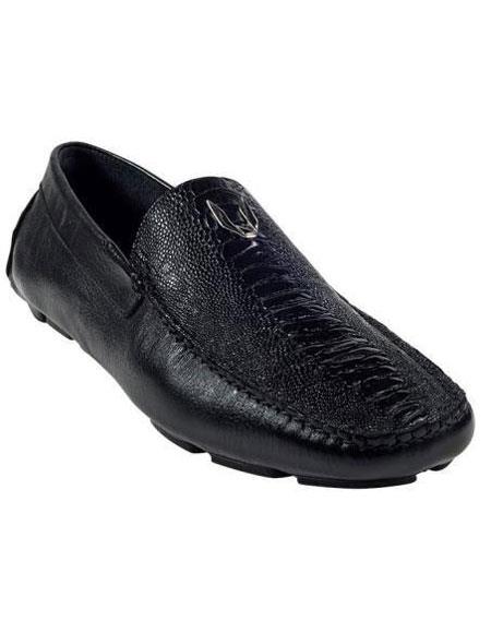 Liquid Jet Black Genuine Ostrich Leg Driver Vestigium Driving Shoes for Online slip on loafers for 