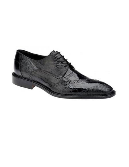 Belvedere attire brand Nino Liquid Jet Black Genuine Eel / Ostrich Leg Shoes for Online 