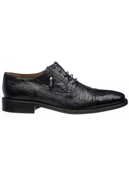  Ferrini Liquid Jet Black Alligator skin & Ostrich Quill Cap Toe Shoes