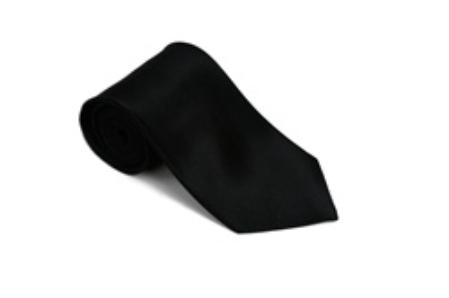 Liquid Jet Black 100% Silk Solid Necktie With Handkerchief 