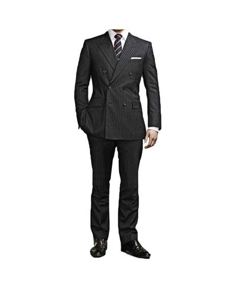  Men's Kingsman Black Striped Pattern Double Breasted Button Closure Suit