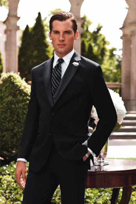 Liquid Jet Black Cristal Big and Tall Two Button Tuxedo Wool