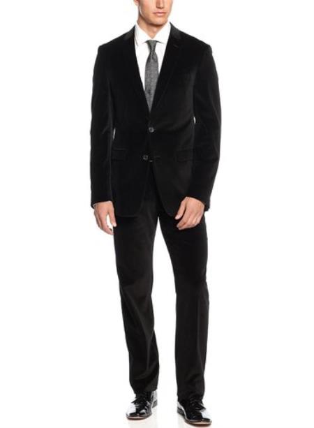 Single Breasted Liquid Jet Black Velvet ~ Velour 2 Button Style Suit Jacket ~ Blazer Online Sale ~ Sport Coat + Pants