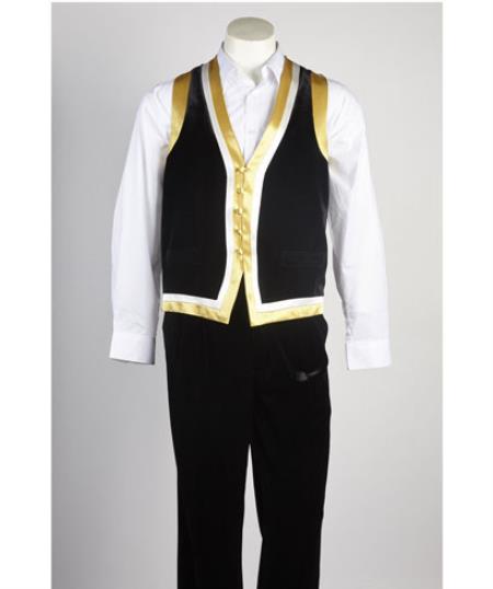  Men's Black Matching Vest & Pants Set 
