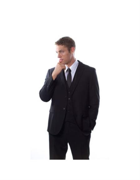  Men's West End Young Look Slim Fit Black Vested Suit Clearance Sale Online