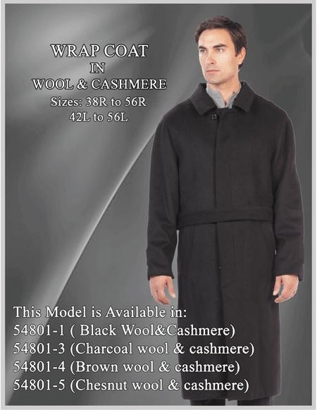 Wrap Coat in Wool Fabric & Cashmere Liquid Jet Black 