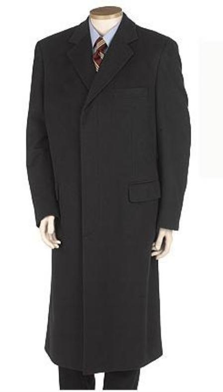 LANZINO Full Length Solid Liquid Jet Black overcoats outerwear Wool Fabric Blend Single Breasted 3 Button Style Fully Lined 