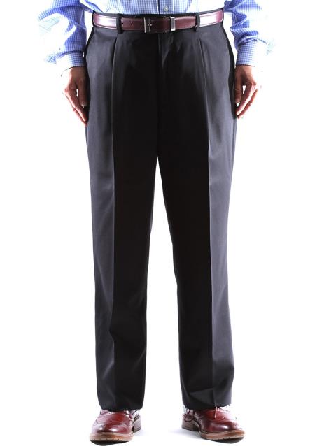  Regular Size & Big and Tall Dress Pants 100% Wool Pleated Pants Gabardine Fabric Black
