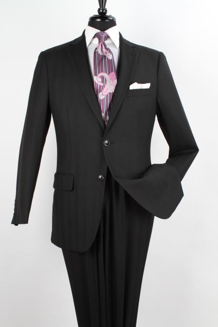 Piece Suit - Tweed Wedding Suit 2 Piece 100% Wool Fabric Executive Suit - Notch Lapel Solid Liquid Jet Black - Herringbone Tweed Pattern 