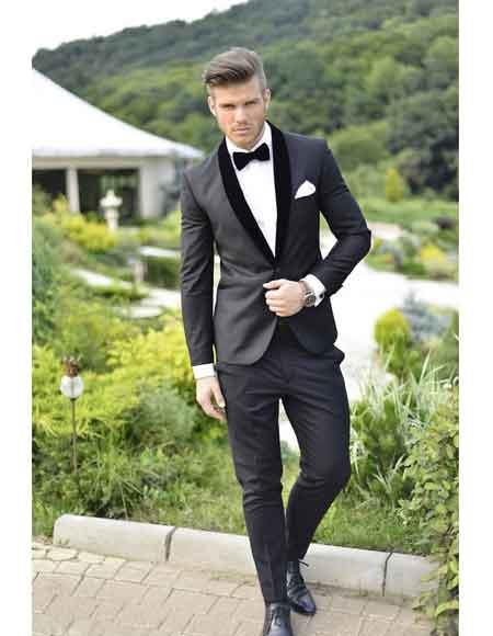  Men's Velvet Super Fine Lapel Wool Suit Or Tuxedo Shawl Collar Or Notch Lapel Black