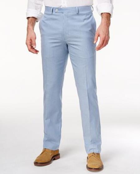  Men's Classic Fit Cheap priced men's Searsucker Seersucker Sale Cotton Flat Front Blue Dress Pants 