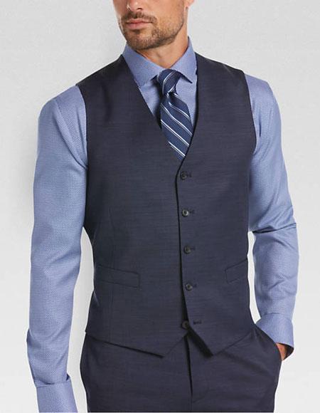  Men’s 5 button besom pocket stylish blue vest