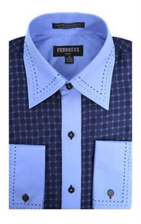 Blue/Royal Microfiber Design Geometric Regular Fit Dress Shirt 