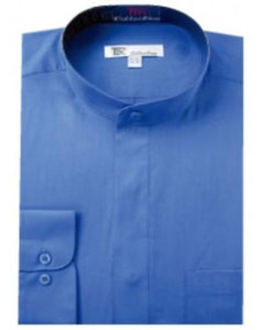 Band Collar Dress Shirts Blue 