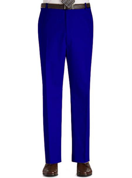 Stage Party Pants Trousers Flat Front Regular Rise Slacks - royal blue pastel color 