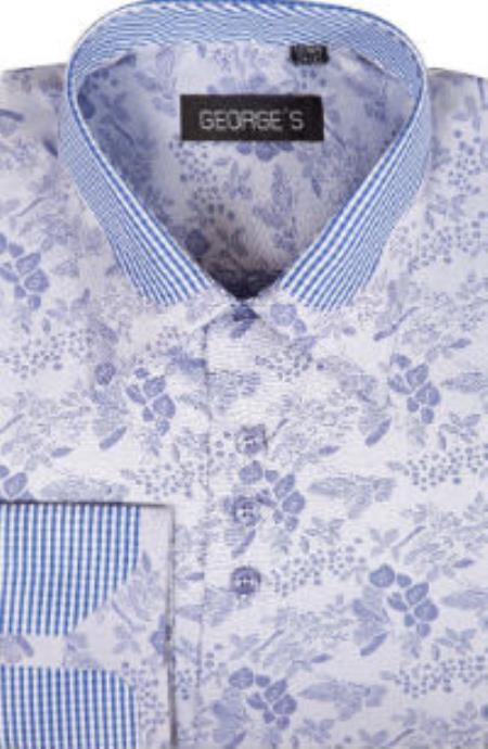 George 60% Cotton 40% Polyster Spread Collar Dress Shirt Blue 
