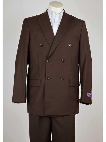  Classic Fit Peak Lapel Double Breasted brown color shade 6 Button Suit