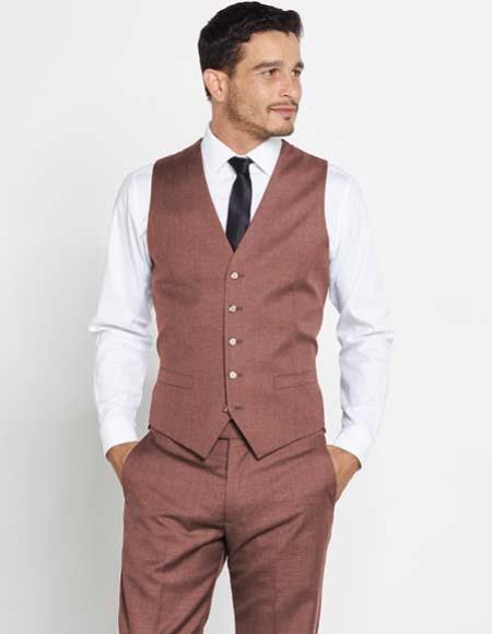 Men's 5 Button Vest + Matching Dress Pants Set + Any Color Brown Shirt & Tie