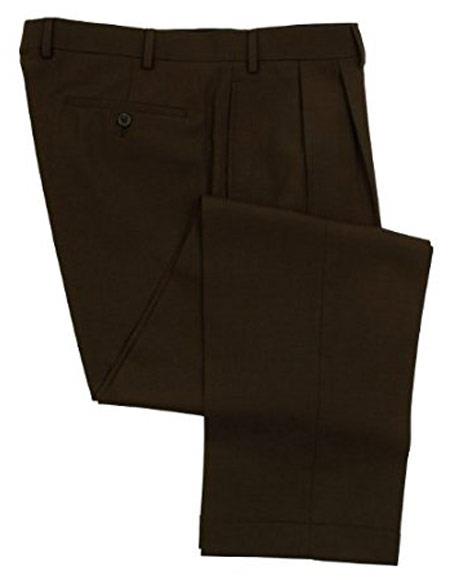 100% Wool Double-Reverse Pleated Lined To The Knee Brown Dress Pants Slacks 