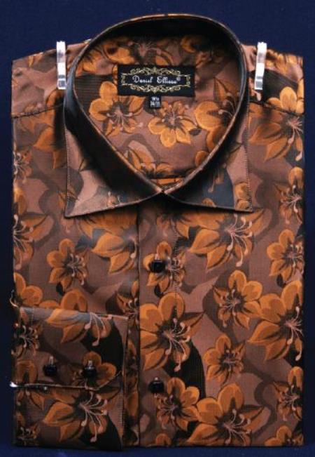 Fancy Polyester Dress Fashion Shirt With Button Cuff brown color shade 