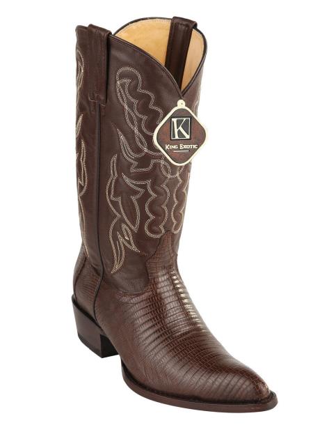  Men's King Exotic Teju Lizard Skin Print Western J Toe Style Brown Cowboy Boots