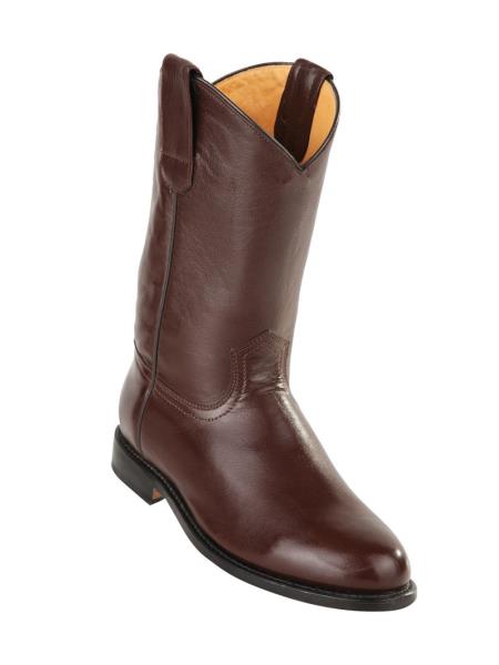  Men's Original Michel Genuine Deer Leather Brown Pull On Roper With Leather Sole Boots