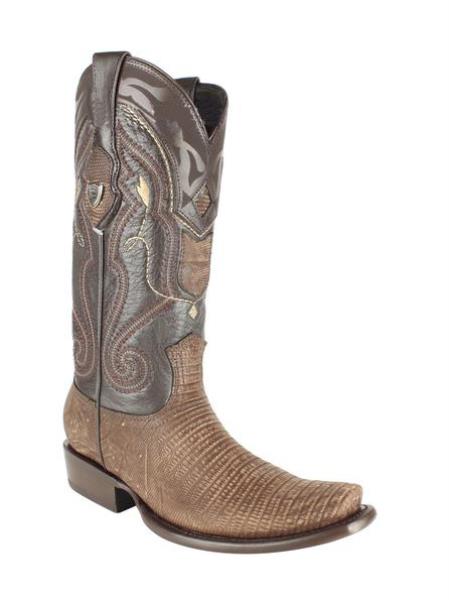  Men's Wild West Genuine Teju Lizard Skin Dubai Toe Leather Boots Sanded Brown Handmade