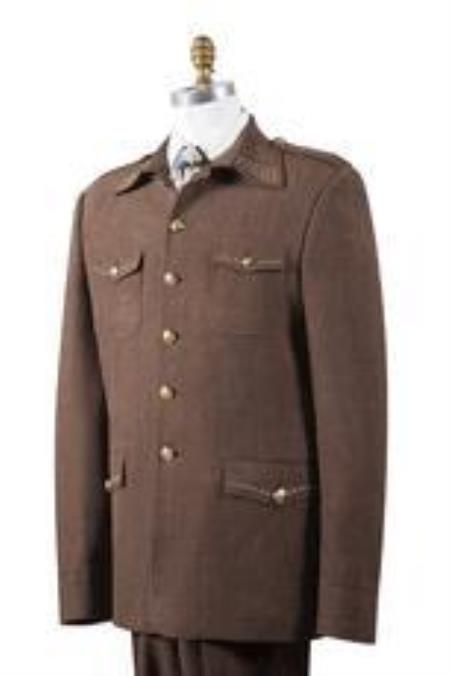 Safari brown color shade Nailshead Military Pocket 1940s men's Suits Style Wool