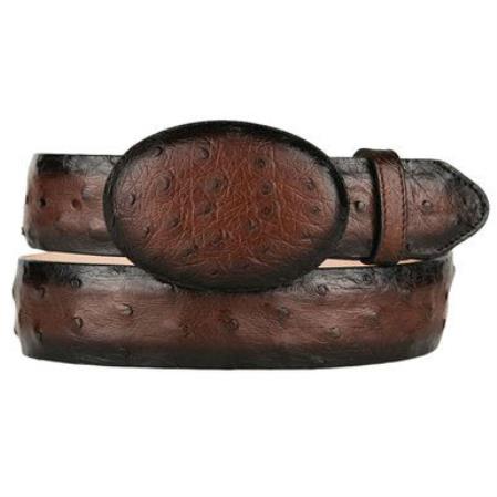 Burnished brown color shade Original Ostrich Full Quill Skin Western Style Hand Crafted Belt 